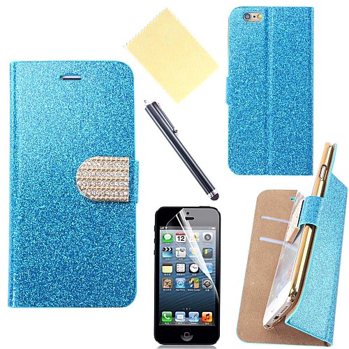 Color Glitter PU Leather Cover with Card Slot with Touch Pen and Protective Film for iPhone 6 (Assorted Colors)