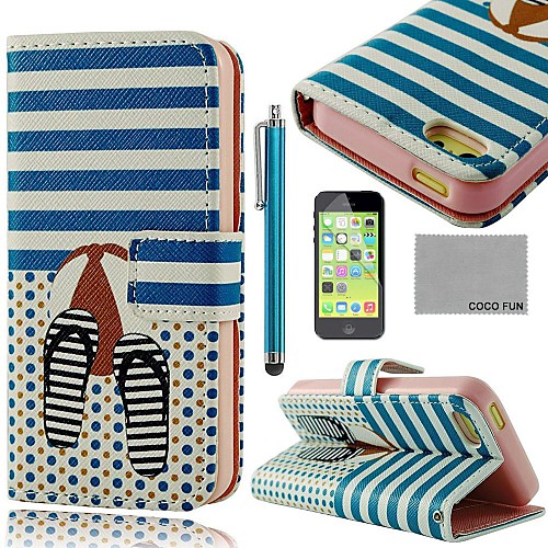 COCO FUN Blue Footprint Pattern PU Leather Full Body Case with Screen Protector,Stylus and Stand for iPhone 5C