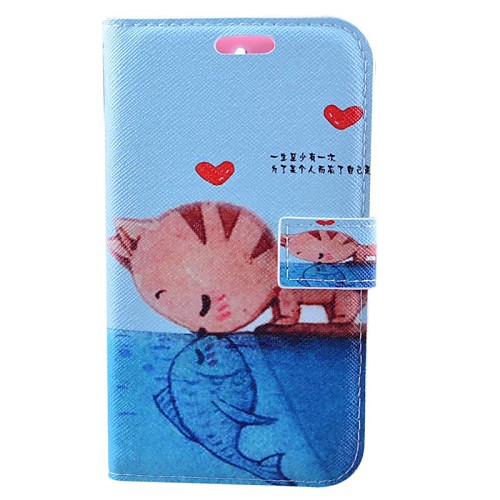 Lovely Cat Kiss Fish Pattern PU Leather Full Body Cover with Stand for Huawei G610