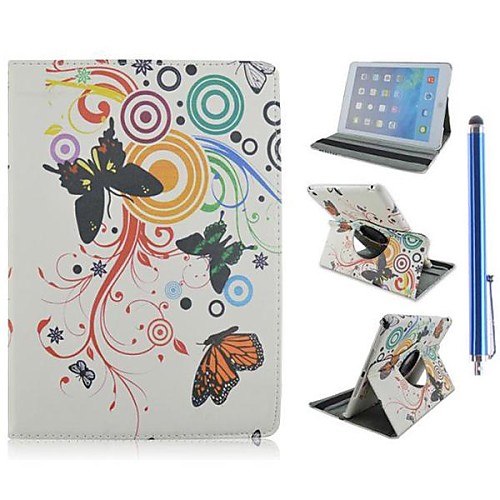 Flower and Butterfly Pattern PU Leather Full Body Case with Stand and Capacitance Pen for iPad Mini 1/2/3