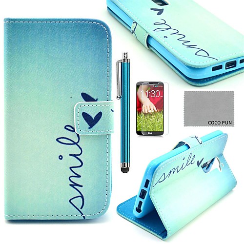 COCO FUN Cute Heart Pattern PU Leather Full Body Case with Screen Protector, Stylus and Stand for LG G2