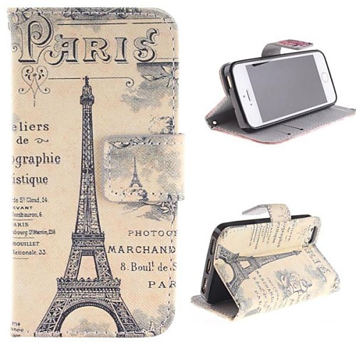 The Eiffel Tower Design PU Full Body Case with Stand with Card Slot for iPhone 5/5S