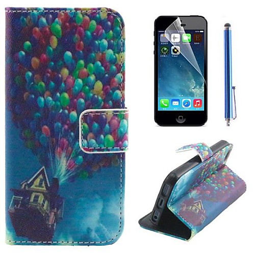 The Balloon Pattern PU Leather Full Body Cover with Protective Film and Stylus for iPhone 5/5S