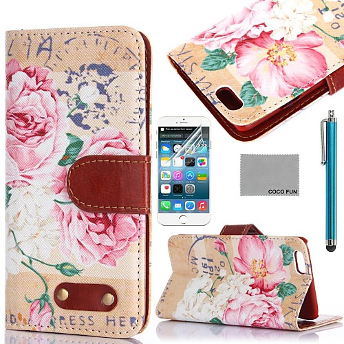 COCO FUN Retro Floral Pattern PU Leather Full Body Case for iPhone 6 6G 4.7 with Screen Protecter, Stand and Stylus