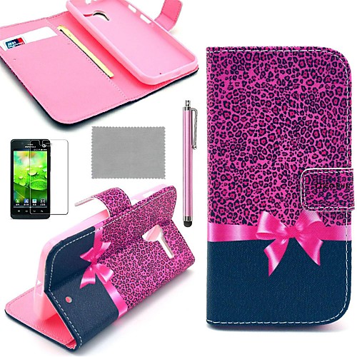 COCO FUN Purple Leopard Pattern PU Leather Full Body Case with Screen Protector, Stylus and Stand for Motorala Moto X