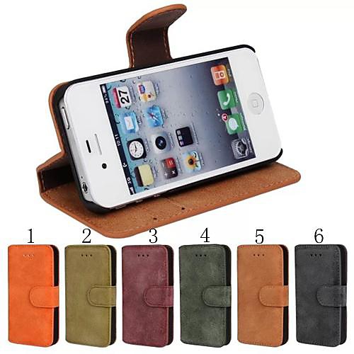 Frosted Material PU Leather Full Body Case with Card Slot, Stand and Strap for iPhone 4/4S  (Assorted Color)