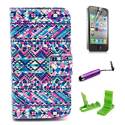 lorful Puzzle Fragment Pattern PU Leather Case with Screen Protector and Stylus for iPhone 4/4S