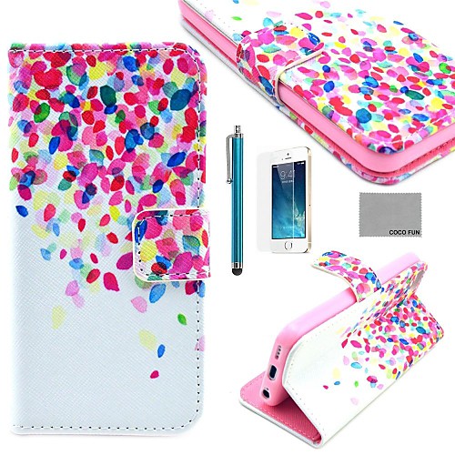 COCO FUN Colorful Dots Pattern PU Leather Full Body Case with Film, Stand and Stylus for iPhone 5/5S