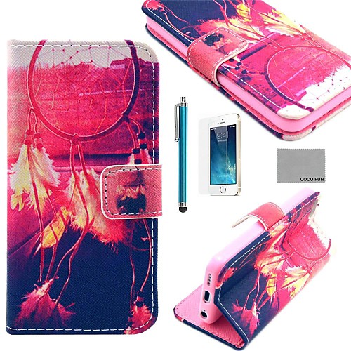 COCO FUN Red Windbell Pattern PU Leather Full Body Case with Film, Stand and Stylus for iPhone 5/5S