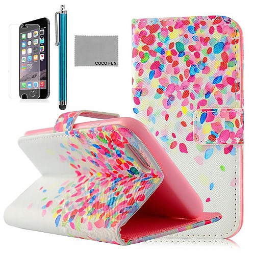 COCO FUN Colorful Dots Pattern PU Leather Full Body Case for iPhone 6 6G 4.7 with Screen Protecter, Stand and Stylus