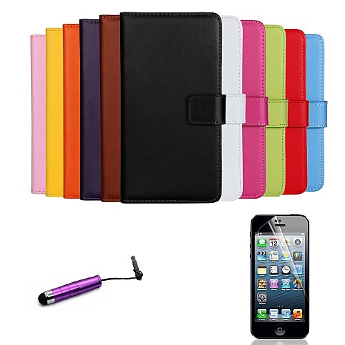 Solid Color Pattern Genuine Leather Full Body Cover with Card Stylus and Protective Slot for iPhone 6