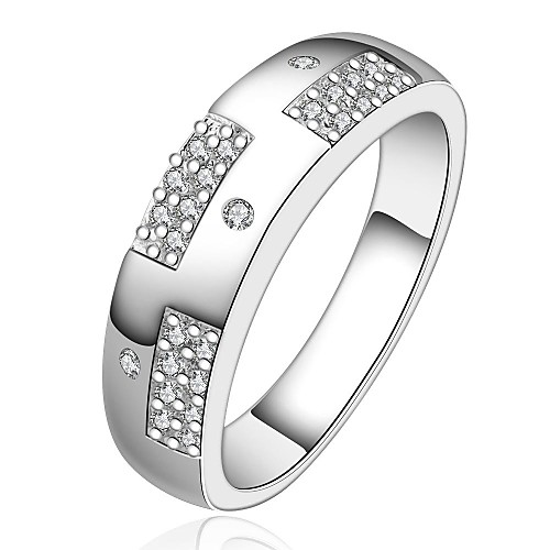 Fashion Design Women (Zircon Inlaid) White Silver-Plated Women Rings (White) (1 Pc)