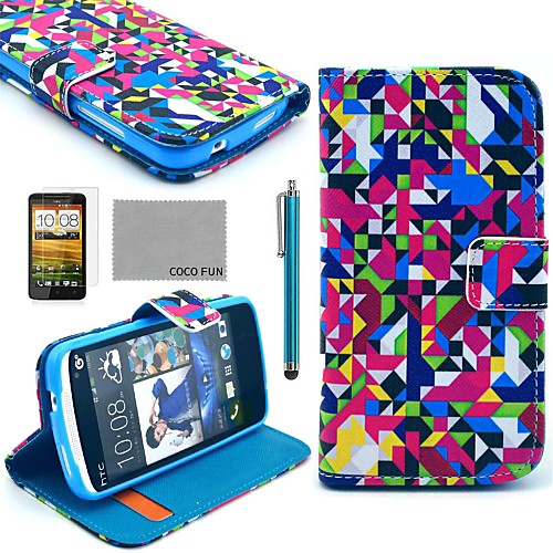 COCO FUN Diamond Puzzle Pattern PU Leather Case with Screen Protector, Stylus and Stand for HTC Desire 500