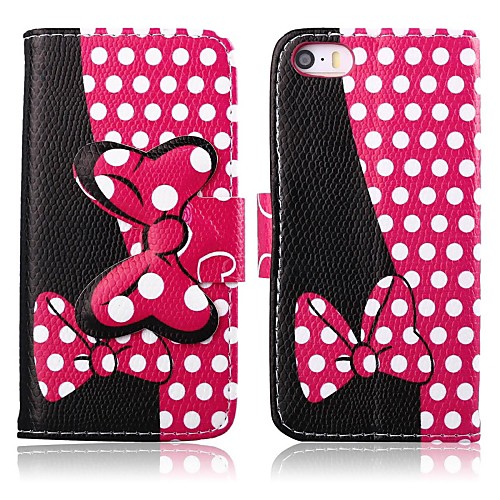 Dark Pink Bowknots Pattern PU Leather Full Body Case with Stand for iPhone 5/5S