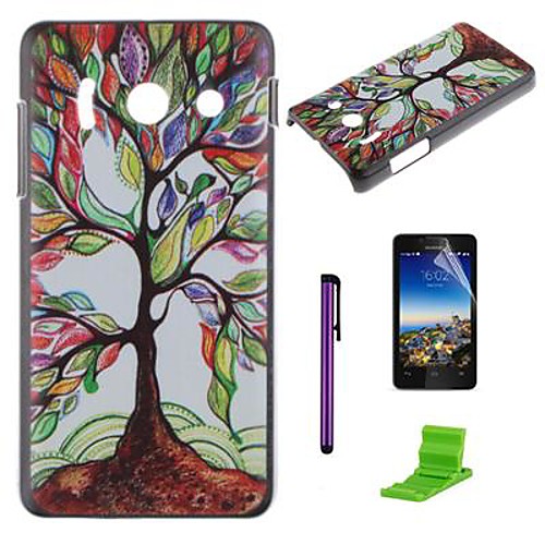 Multicolor Tree Pattern PC Hard Case with Screen Protector,Stylus and Stand for Huawei Y300