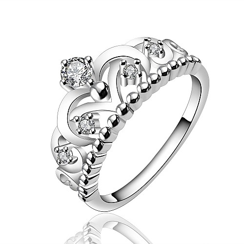 Fashion Crown Design Women (Zircon Inlaid) White Silver-Plated Women Rings (White) (1 Pc)