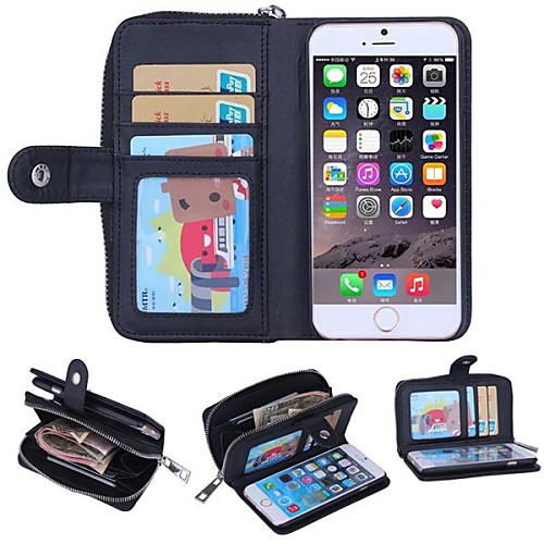 Zipper Wallet Pattern Genuine Leather with Card Slot for iPhone 6