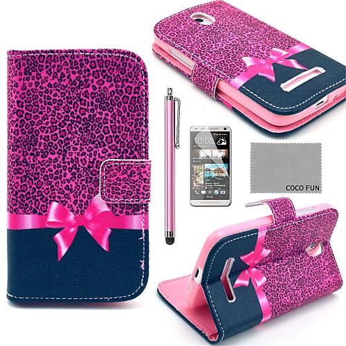 COCO FUN Purple Leopard Pattern PU Leather Case with Screen Protector, Stylus and Stand for HTC Desire 500