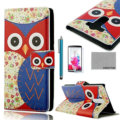 COCO FUN Blue Flower Owl Pattern PU Leather Full Body Case with Screen Protector, Stylus and Stand for LG G3 D850