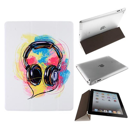 Love Dancing Headphones Three Folds Pattern PU Leather Clever Cover Thin Transparent Hard Plastic Shell for iPad 2/3/4