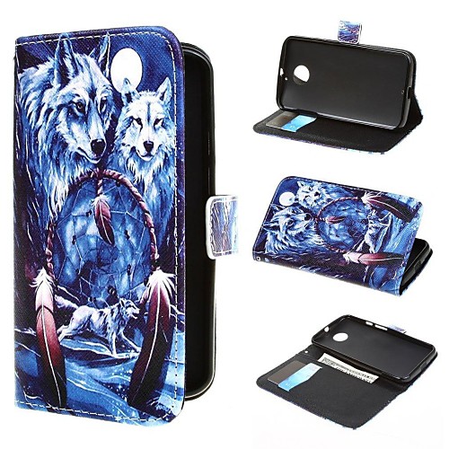 Two Wolves Wallet PU Leather Case Cover with Stand and Card Slot for Motorola Moto X1 X2 XT1097