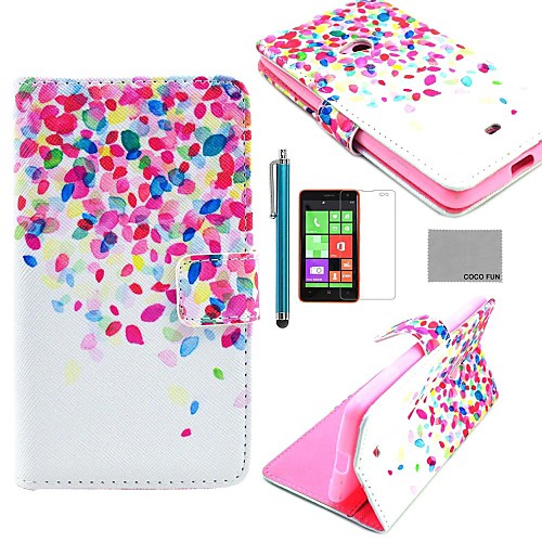 COCO FUN Colorful Dots Pattern PU Leather Full Body Case with Screen Protector and Stylus for Nokia Lumia N625