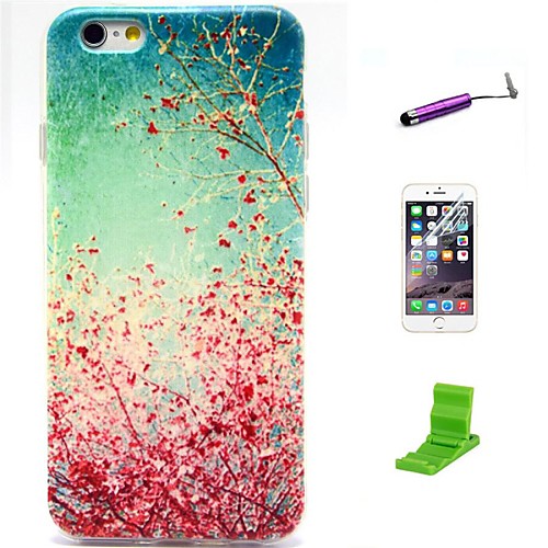 Blooming Flower Pattern TPU Soft with Screen Protector and Stylus for iPhone 6