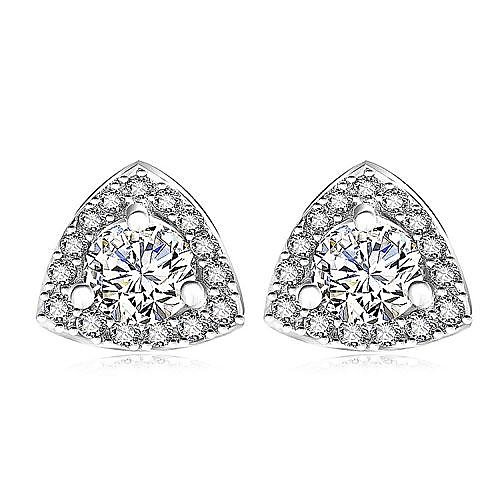 I FREE SILVERWomen's Fashion Triangle Shape S925 Sterling Silver Mosaic Zircon Stud Earrings 2 pcs (1 pair)