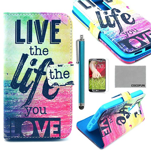 COCO FUN Love Life Pattern PU Leather Full Body Case with Screen Protector, Stylus and Stand for LG G2 MINI