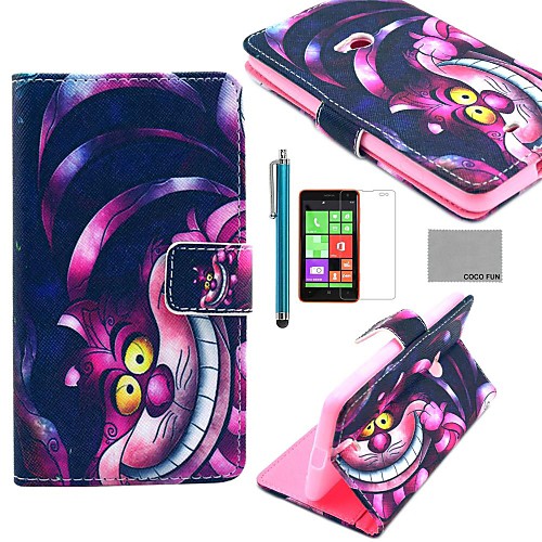 COCO FUN Purple Cartoon Cat Pattern PU Leather Full Body Case with Screen Protector and Stylus for Nokia Lumia N625