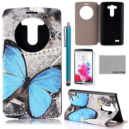 COCO FUN Blue Butterfly Pattern PU Leather Full Body Case with Screen Protector, Stylus and Stand for LG G3 D850