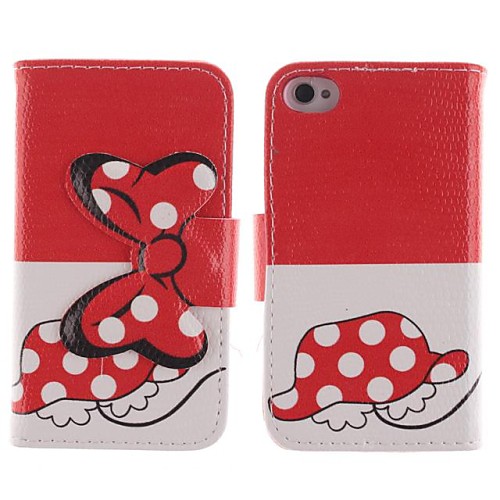 Bowknot Design PU Leather Case with Card Slot and Stand for iPhone 4/4s