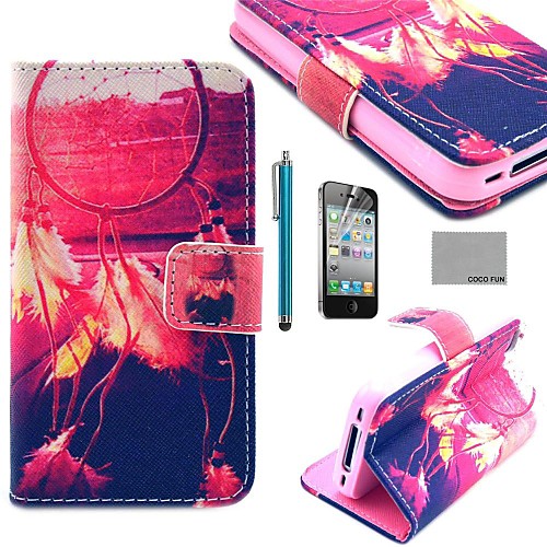 COCO FUN Red Windbell Pattern PU Leather Full Body Case with Screen Protector, Stand and Stylus for iPhone 4/4S