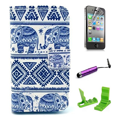 Tribal Elephant Carpet Pattern  PU Leather Cover with Stand and Card Holder for iPhone 4/4S