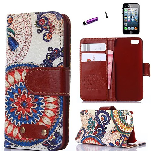 Retro Design Dream Catcher Pattern PU Leather Full Body Cover with Card Stylus and Protective Slot for iPhone