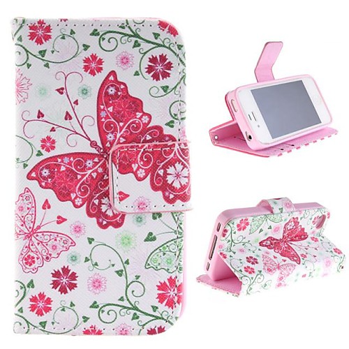 The Butterfly Design PU Leather Case with Card Slot and Stand for iPhone 4s