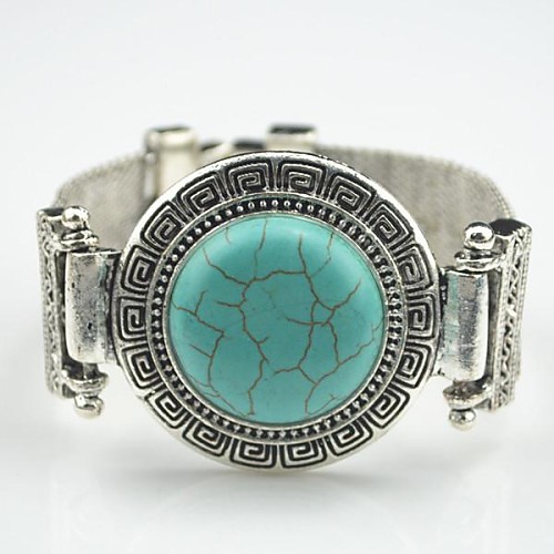 Toonykelly Vintage Look 18CM Women's Antique Silver Plated Turquoise Stone Bracelet(1 Pc)