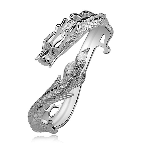 White Dragon Design Silver Plated Women's Cuff Bracelets (1 Pc)