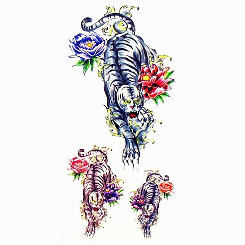 1pc Animal Manly Tiger Rose Waterproof Tattoo Sample Mold Temporary Tattoos Sticker for Body Art(18.5cm8.5cm)