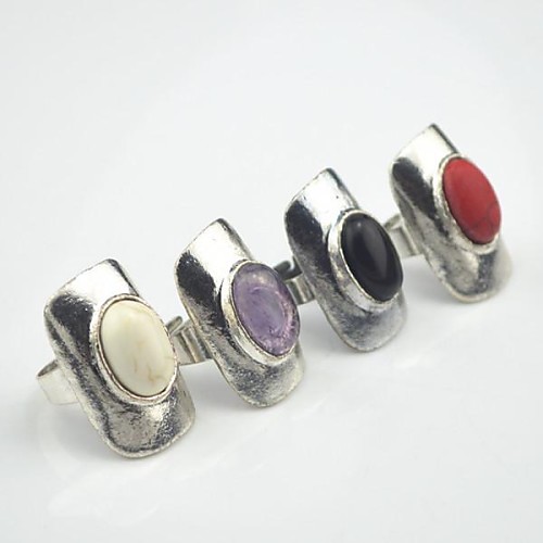 Toonykelly Vintage Look Antique Silver Female Natural Turquoise Stone Adjustable Ring(1pcs)