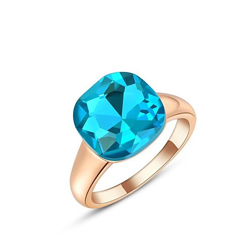 Christmas Gift Classic Genuine Austrian Crystals 18K Rose Gold Plated Spuare Blue Stone Ring Jewelry Party OFF