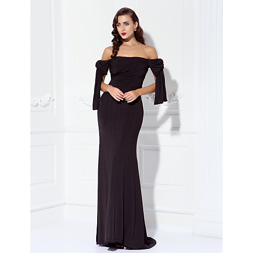 Sheath / Column Off Shoulder Sweep / Brush Train Jersey Open Back / Celebrity Style Prom / Formal Evening Dress with Side Draping by TS Couture 
Sheath / Column Off Shoulder Sweep / Brush Train Jersey Open Back / Celebrity Style Prom / Formal Evening Dress with Side Draping by TS Couture