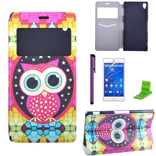 Big Eye Owl Pattern PU Leather Case with Screen Protector,Stylus and Stand for Sony Xperia Z3 L55T