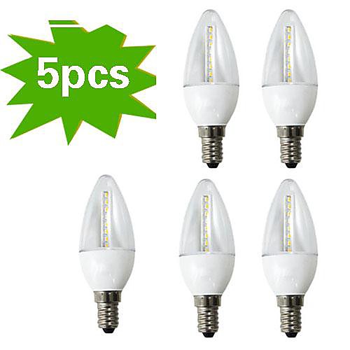 5-Pack HLUX™ LED C37 E14 5W 24x3022SMD 350lm CRI>80 2700K Warm White Transparent Cover Candle Bulb (AC220-240V)