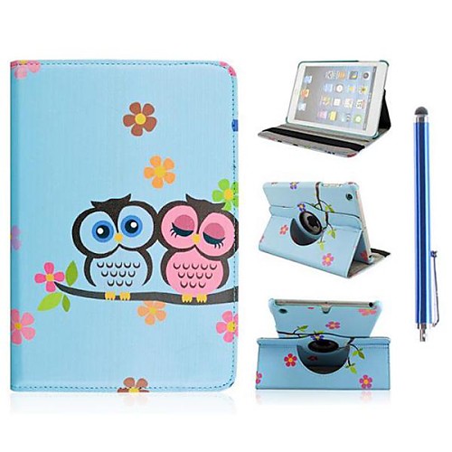 Couples Owls Pattern PU Leather Full Body Case with Stand and Capacitance Pen for iPad Air