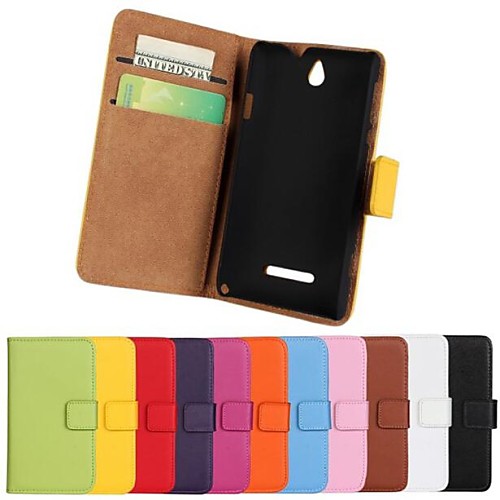 Solid Color  Genuine Leather Full Body Cover with Stand and Card Slot for Sony Xperia E Dual C1605(Assorted Colors)