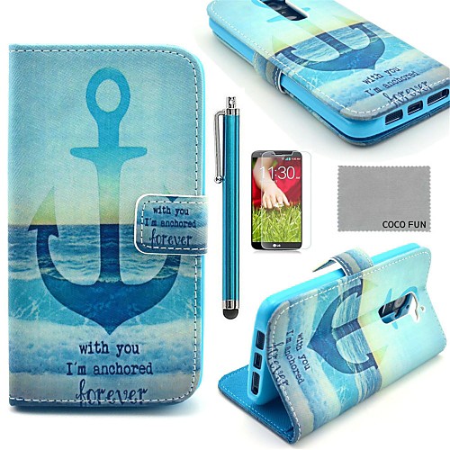 COCO FUN Anchor In Sea Pattern PU Leather Full Body Case with Screen Protector, Stylus and Stand for LG G2