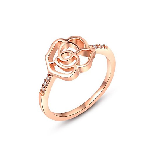 Classic Small Pieces Simulated Diamond Austrian Crystals Rose/White Gold Plated Lovely Rose Flower Finger Ring