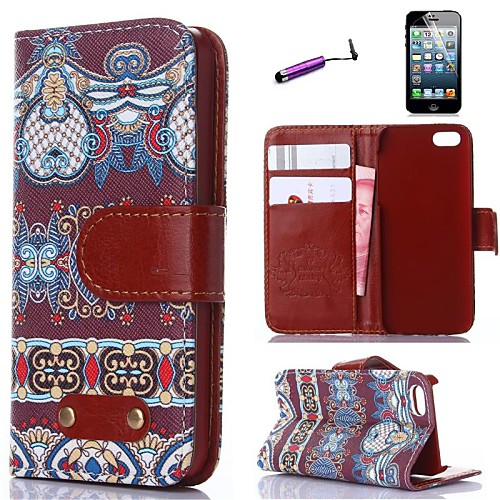 Retro Design Pattern PU Leather Full Body Cover with Card Stylus and Protective Slot for iPhone 5/5S