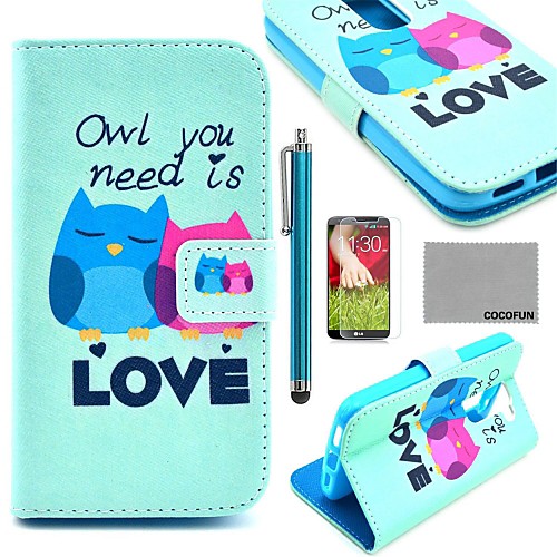 COCO FUN Fall in Love Owl Pattern PU Leather Full Body Case with Screen Protector, Stylus and Stand for LG G2 MINI